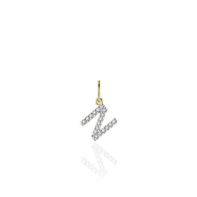 Gisser Jewels - Hanger excl. Collier - Letter N gezet met Zirkonia - 8mm - Geelgoud Verguld Zilver 925