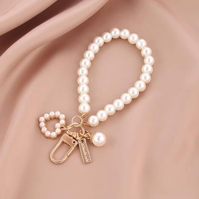 Porte-clés en perles pour femmes et filles, joli porte-clés brillant en forme de coquillage, pour téléphone, sac à dos, accessoire de charme, clé de voiture, pendentif brown