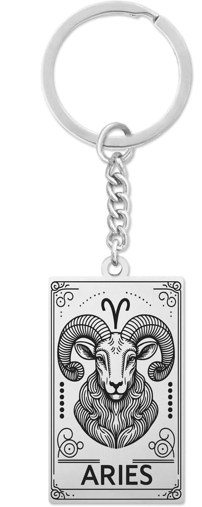 Sterrenbeeld Ram (Aries) Sleutelhanger Zilverkleurig - Zodiac in de stijl van Rider-Waite Tarot - Roestvrij Staal / Stainless Steel - Pax Amare