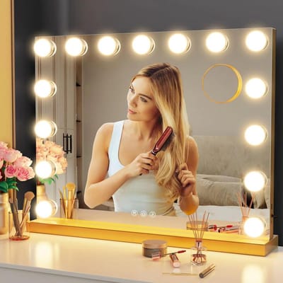 Verlichte Make-up Spiegel - Hollywood Spiegel - Make-up Aanbrengen - 10x Vergroting - 228 x 182 cm - Goud