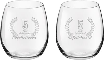 Gegraveerde set Drinkglazen 39cl Gefeliciteerd 5 jaar getrouwd