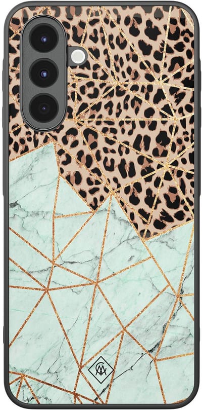 Casimoda® hoesje - Geschikt voor Samsung Galaxy A17 - Luipaard Marmer Mint - Zwart TPU Backcover - Luipaardprint - Bruin