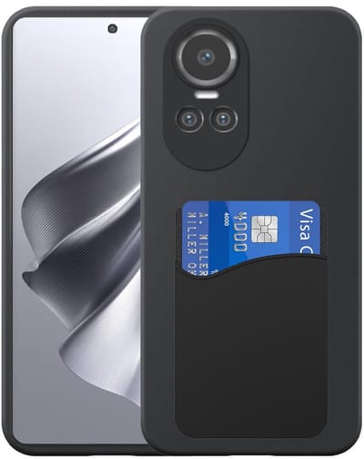 Geschikt voor Oppo Reno 10 Telefoonhoesje met Siliconen Pasjeshouder - Flexible Back Cover Case Siliconen TPU with Silicone Cardslot - Zwart - Smartphonica geschikt voor Oppo Reno 10