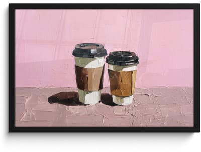 Poster in lijst - Fotolijst 60x40 cm - Posters - Koffiebekers - Deksel - Verf - Textuur - Posterlijst zwart - Decoratie - Wanddecoratie woonkamer - Muurdecoratie slaapkamer