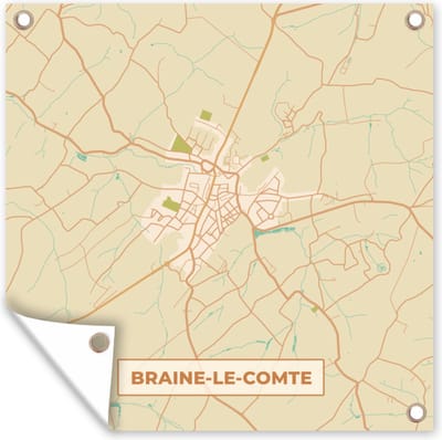 Tuin poster Vintage - Plattegrond - Kaart - Stadskaart - Braine-le-Comte - 200x200 cm - Tuindoek