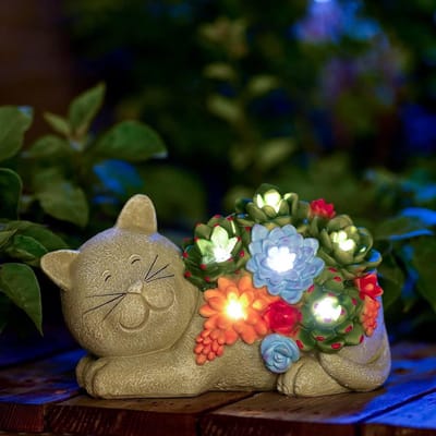 Decoratieve Kat - Tuindecoratie Figuur - Buitenverlichting Tuin - Op Zonne-energie - 23 cm Hoog - Gekleurd