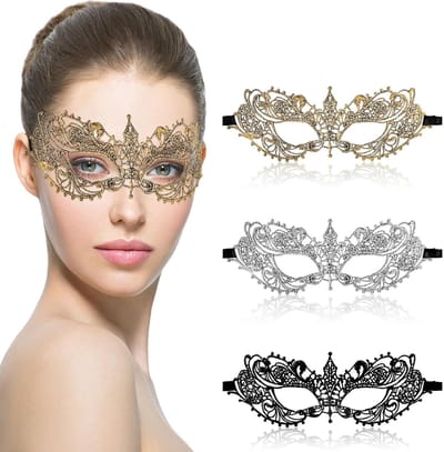 Elegante Venetiaanse Lacemaskers voor Vrouwen - 3 Stuks voor Halloween en Feestjes, Perfect voor Kostuums en Avondproms