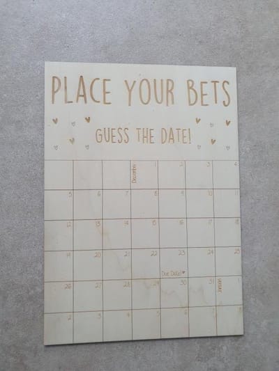 Babyshower - Place your bets - Uitgerekende datum - Geboortedatum - Spel Baby shower - zwangerschap