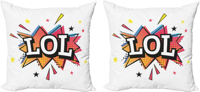 ABAKUHAUS LOL Decoratieve kussenhoes, 2-pack, tekstballon, kleurrijke sterren, modern accent, dubbelzijdige digitale print, 60x60 cm, meerkleurig