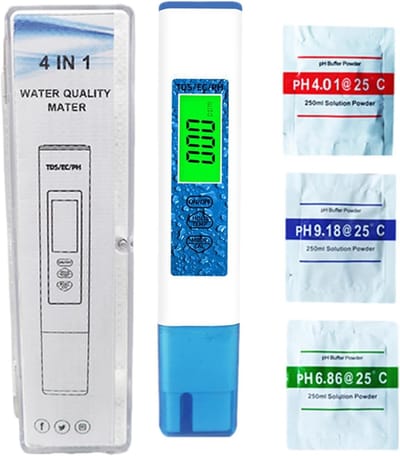 Waterkwaliteitsmeter | 4-in-1 TDS-waterkwaliteitsmeter, digitale pH-meter, aquariumwaterkwaliteitsmeter, TDS-waterkwaliteitsmeter, nauwkeurige geleidbaarheidsmeter, waterthermometer