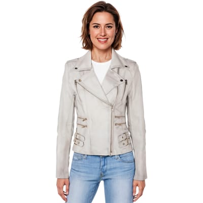 Dames leren witte Brando bikerjack - Constantia