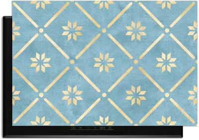 KitchenArt - Starline Blue Tile - Inductie Beschermer - 90x50 cm - Kookplaat Beschermer - Luxe Afdekplaat Inductieplaat - Anti-slip & Oprolbaar - Beschermmat Inductiekookplaat