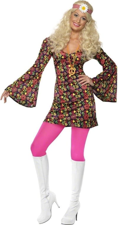 Flower Power Peace Hippie jurkje | 70s verkleedkleding dames maat S (36-38)