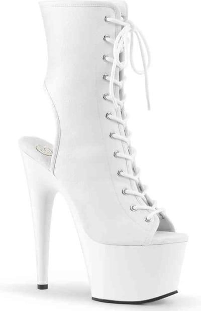 Adore-1016 plateau peeptoe enkellaars met open hiel en stiletto hak mat wit - (EU 36 = US 6) - Pleaser