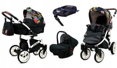 BabyLux® Kinderwagen 4in1 – OPTIMAL - GOLD CHAIN WHITE FRAME - Opklapbare Wandelwagen incl. Reiswieg, Multifunctionele Buggy Sportstoel, Autostoel, ISOFIX basisstation - Combi-kinderwagen met Luiertas, Regenhoes, Klamboe