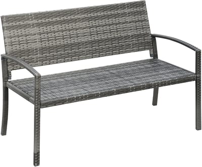 Wishdor Tuinbank Voor 2 Personen - Stalen Frame - Kunstrotan Zitting En Rugleuning - Tot 320 Kg Belastbaar - Grijs