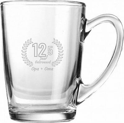 Gegraveerde Theeglas 32cl Opa + Oma 12,5 jaar getrouwd