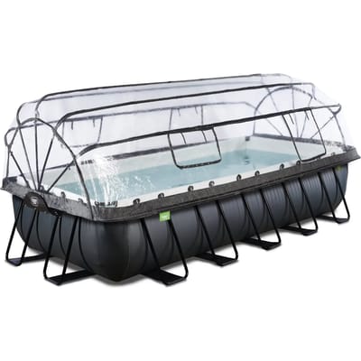 EXIT Black Leather Frame Zwembad 540x250x100cm - Opzetzwembad - met Zandfilterpomp & Overkapping & Warmtepomp - Rechthoekig - Zwart