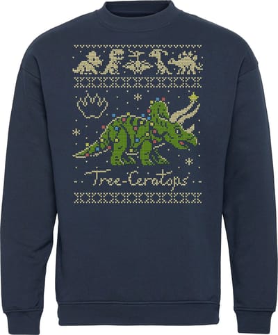 Kersttrui Triceratops KerstTrui | Foute Kersttrui Dames Heren | Kerstcadeau | Kerstpakket | Navy | maat XS