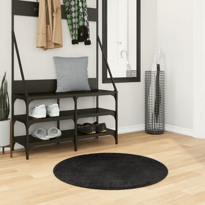 vidaXL - Vloerkleed - HUARTE - laagpolig - zacht - wasbaar - Ø - 80 - cm - zwart