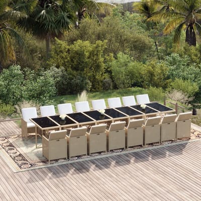 vidaXL - 17-delige - Tuinset - met - kussens - poly - rattan - beige