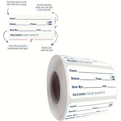 500 stuks Voedselveiligheid Datumstickers Bewaarstickers met Voorbedrukte Artikel, Datum, Tijd Velden, Engels Letter- en Cijferpatroon Voor Keuken 500pcs