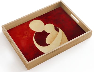 Dienblad hout 40x30 cm - Schootdienblad - Abstract - Moeder - Kind - Rood - Borrelplank rechthoek - Plateau dienbladen