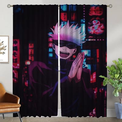 Gojo Satoru Gordijnen voor Woonkamer Gordijn voor Kamer 2 Panelen Interieur Gordijnen Shades Scheidingswand Halloween Decoratie Kind W50xH70cmx2pcs-CL