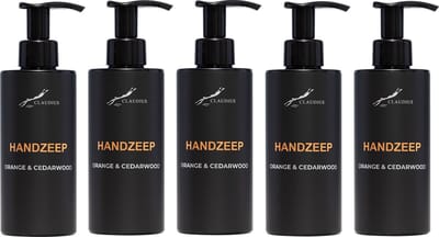 Handzeep Sweet Orange & Cedarwood 300 ml - met pomp - zwarte fles - set van 5 stuks - Voordeelverpakking