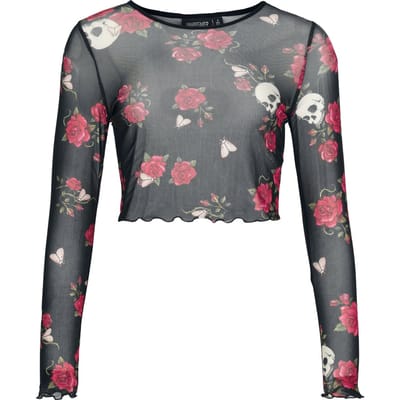 Jawbreaker - Rockabilly Shirt met lange mouwen - Skull And Rose Print Mesh Top - XS tot XXL - voor Vrouwen - zwart