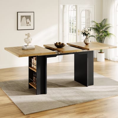 DESMIU Tafelkast - Uitschuifbaar Werkblad Met Royale Opbergruimte - Voor Woonkamer En Thuiskantoor - MDF - Natuurlijk Hout - 120-160x80x75 Cm