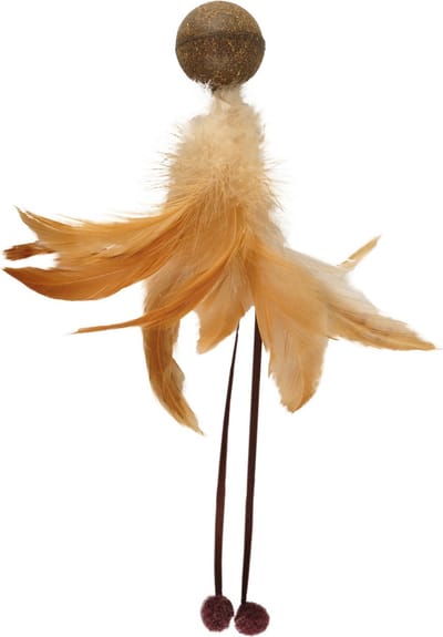 Flamingo Catnip Balletje Met Veer - Kattenspeelgoed - 18x9x17 cm Beige Bruin