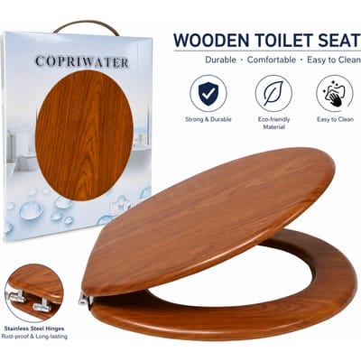 Donkerbruine toiletbril met houteffect van MDF, toiletbrilritsen van roestvrij staal, antibacterieel, waterdicht, gemakkelijk schoon te maken, ergonomisch ontwerp