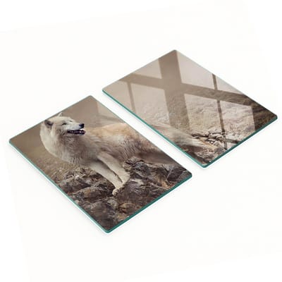 Duurzame en stijlvolle glazen planken met een wit wolfsrotsmotief, 2x40x52 cm