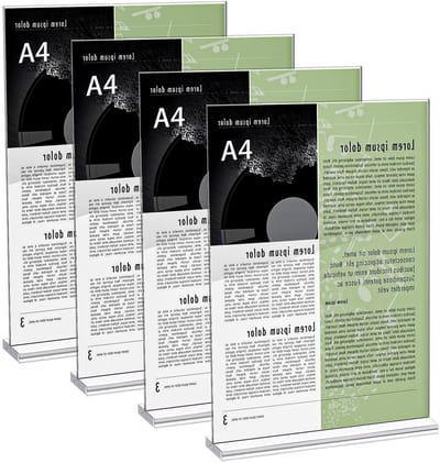Dailygoods - 4 stuks tafelstandaard, A4, prijskaartjes, tafelstandaard, acryl, reclamestandaard, display voor reclame, menukaart, fotolijst (21 x 29,7 cm), transparant