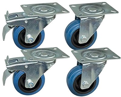 Transportwielen set van 4 - 80 mm, blauwe wielen met rem en hoge draagkracht
