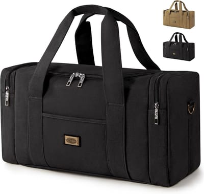PromoHome Grote reistas in retro Uniseks canvas reistas Sporttas weekendtas vrijetijdstas, 38L voor vliegtuig, zakenreis, camping,Retro canvas (Zwart)