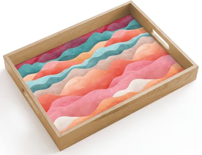 Dienblad hout 40x30 cm - Schootdienblad - Golven - Kleurrijk - Abstract - Borrelplank rechthoek - Plateau dienbladen