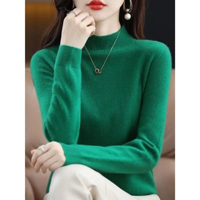 Laine mérinos pull en cachemire femmes pull tricoté col roulé à manches longues pulls automne hiver vêtements pull chaud hauts L vert