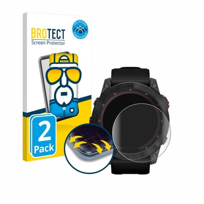 BROTECT - Screenprotector voor Garmin Fenix 7X (51 mm) - Folie Beschermfolie transparant volledig dekking - 2 Stuks
