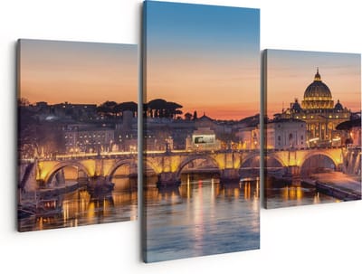 Artaza Canvas Schilderij Drieluik Engelenbrug in Rome bij Zonsondergang - 150x120 - Groot - Foto Op Canvas - Canvas Print