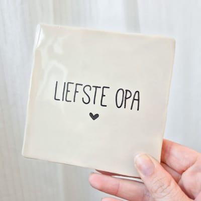 Tegeltje - Liefste opa - Vaderdag cadeau - 10x10 cm - excl houder - Fien en Feau