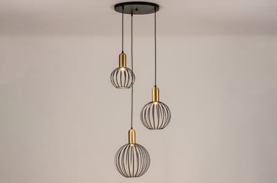 Lumidora Hanglamp 74367 - ASIA - 3 Lichts - E27 - Zwart - Messing (kleur) - Metaal