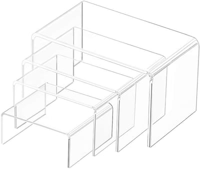 SnelShoppen - Heldere acryl display verhogers set van 4 voor figuren, buffetten, cupcakes en sieraden standaards - Transparant, duurzaam, 4 maten - Pe