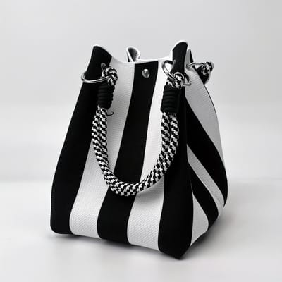 Vintage Multikleurige Retro Handtas - Grote Capaciteit Tote Bag met Gespsluiting & Vaste Band, Gestreept Patroon, Duurzaam voor Werk gray