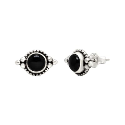 Zilveren oorbellen - oog met natuursteen - handgemaakt - 37x26x3 mm