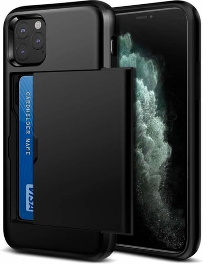 ShieldCase Kaarthouder case met slide geschikt voor Apple iPhone 11 Pro hoesje - Hardcover hoesje met ruimte voor pasjes - Extra sterke bescherming - Kwalitatieve backcover - zwart