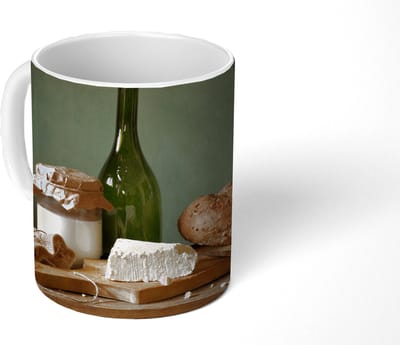 Mok - Koffiemok - Rustiek - Brie - Stilleven - Fles - Brood - Mokken - 350 ML - Beker - Koffiemokken - Theemok