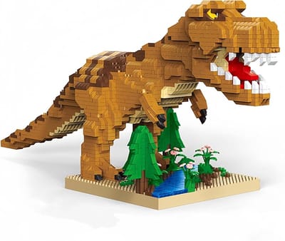 Jurassic Geel T-Rex Micro Mini Bouwstenen Set - 2500 stuks, 35 cm jungle-thema dino-model, stressverminderend speelgoed voor volwassenen, woondecoratie accent en uniek cadeau voor