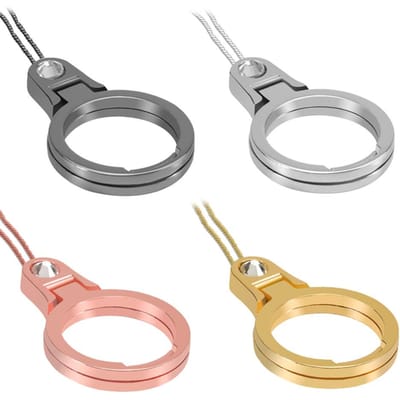 Universal 2 in 1 Cell Phone Holder and Lanyard Finger Ring Strap Band Metal Stand zwart